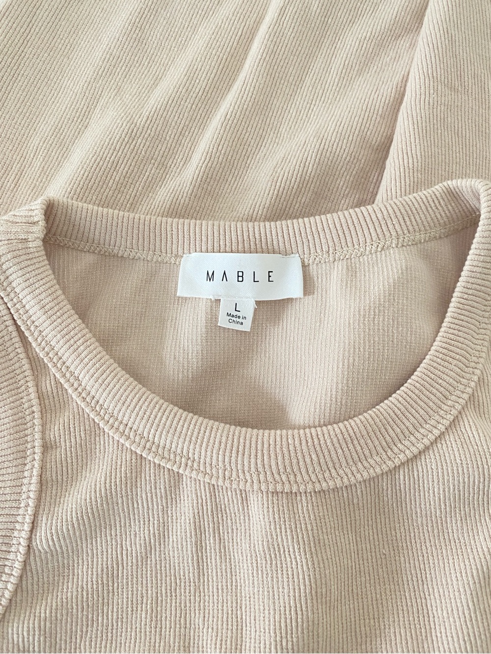 Mable Oatmeal Beige Ribbed Knit Racerback Midi Tank Dress Sz L - Picture 9 of 15